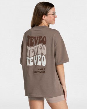 Women's Teveo Candy Oversized T-Shirt Coffee | USA-9014RYOXS