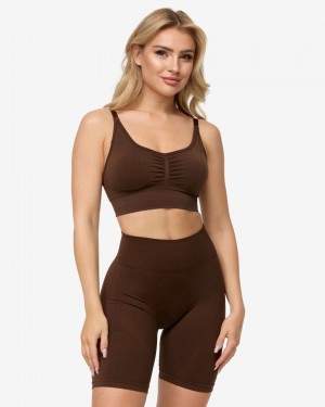 Women's Teveo Charming Scrunch Sports Bra Brown | USA-9041GWBYC