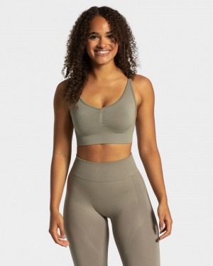 Women's Teveo Charming Scrunch Sports Bra Khaki | USA-6835RQTKV