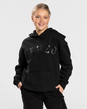 Women's Teveo College Oversized Hoodie Black | USA-0432VSNPW