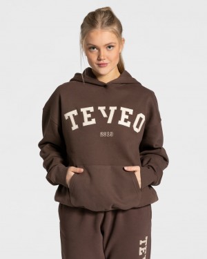 Women's Teveo College Oversized Hoodie Dark Brown | USA-9603QJWHK