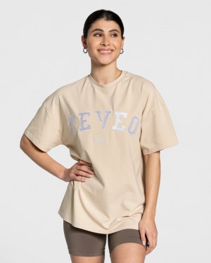 Women's Teveo College Oversized T-Shirt Beige | USA-7281JZCNK