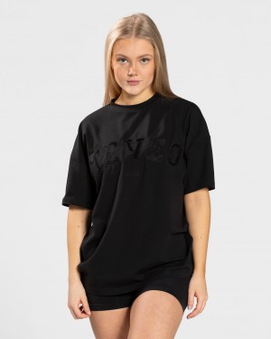 Women's Teveo College Oversized T-Shirt Black | USA-6913NMTPO