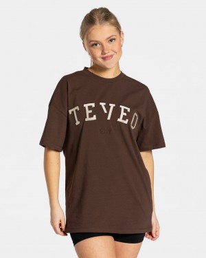 Women's Teveo College Oversized T-Shirt Dark Brown | USA-6375WADRL