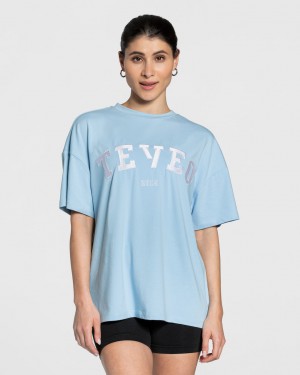 Women's Teveo College Oversized T-Shirt Light Blue | USA-9463AJHIT