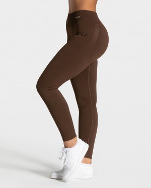 Women's Teveo Elegant Scrunch Leggings Dark Brown | USA-7429PKTHV