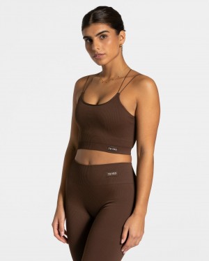 Women's Teveo Elegant Strap Tops Dark Brown | USA-2385XJBLH