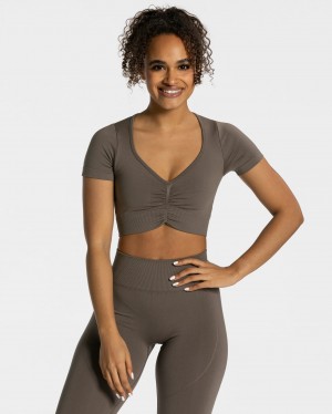 Women's Teveo Focus Crop Tops Grey Brown | USA-0349NHVPC