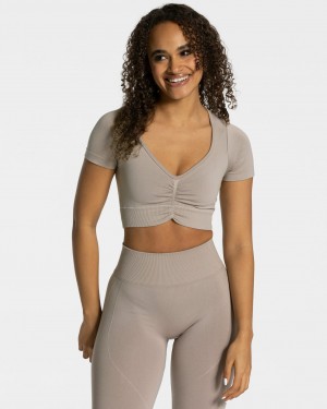 Women's Teveo Focus Crop Tops Grey | USA-0359VHNJY