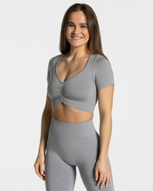 Women's Teveo Focus Crop Tops Grey | USA-7301MHZGD