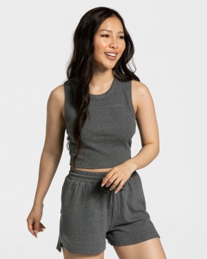 Women's Teveo Lounge Crop Tops Dark Grey | USA-5246RYVAO