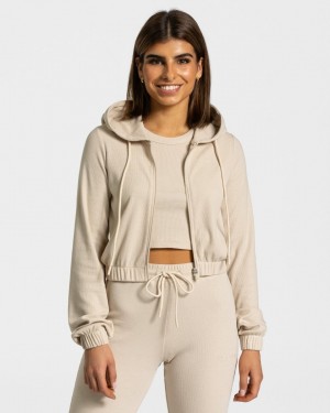 Women's Teveo Lounge Zip Hoodie Beige | USA-6309LKIAP