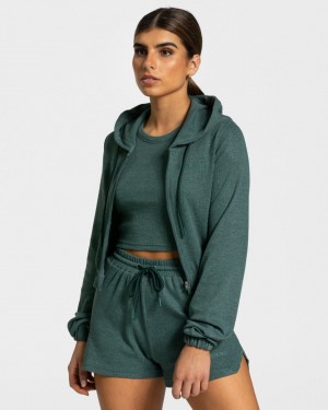 Women's Teveo Lounge Zip Hoodie Dark Green | USA-0396VOJHD