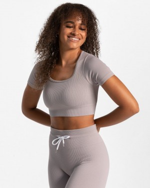 Women's Teveo Ribbed Crop Tops Grey | USA-7312LXHMU