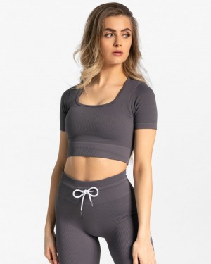 Women's Teveo Ribbed Crop Tops Grey | USA-8492NHMYF