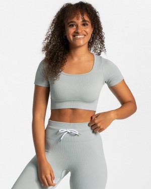 Women's Teveo Ribbed Crop Tops Peacock | USA-7193QFXNV