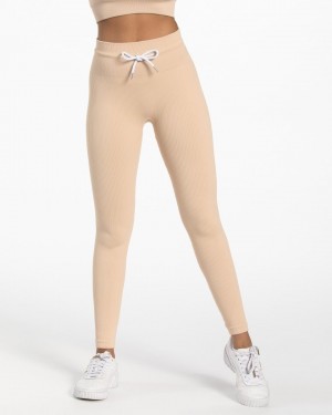 Women's Teveo Ribbed Leggings Beige | USA-8152QTKGO