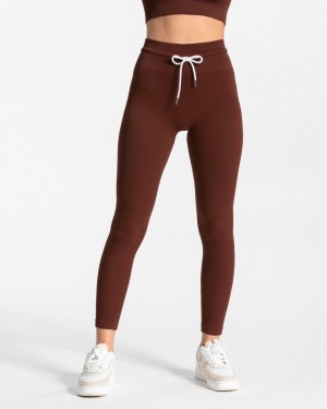 Women's Teveo Ribbed Leggings Red Brown | USA-5098VHFON