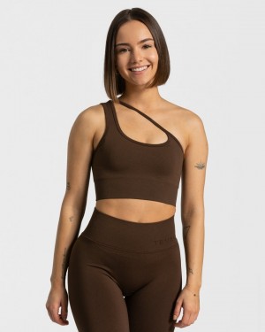 Women's Teveo Sassy One Shoulder Sports Bra Brown | USA-1380UQWFE