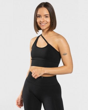 Women's Teveo Sassy One Shoulder Sports Bra Black | USA-2046KLODZ