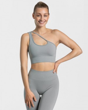 Women's Teveo Sassy One Shoulder Sports Bra Grey Blue | USA-5397DAMCE