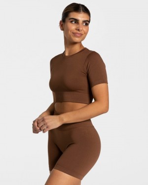 Women's Teveo Sensation Crop Tops Chocolate | USA-6250GNKUD