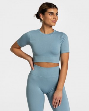 Women's Teveo Sensation Crop Tops Grey Blue | USA-4150LYDJA