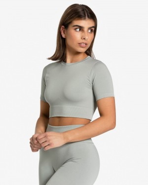 Women's Teveo Sensation Crop Tops Grey | USA-8634LRQOC