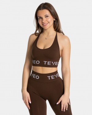 Women's Teveo Signature Neckholder Sports Bra Dark Brown | USA-0524XFUSZ