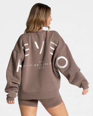 Women's Teveo Signature Oversized Sweaters Coffee | USA-6937FOPSI