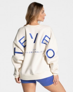 Women's Teveo Signature Oversized Sweaters White | USA-2954IZVFP