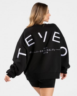 Women's Teveo Signature Oversized Sweaters Black | USA-1293UQAIN