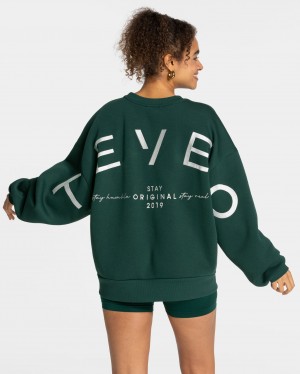 Women's Teveo Signature Oversized Sweaters Dark Green | USA-1409QBNVS