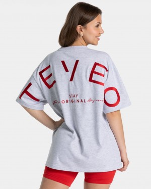 Women's Teveo Signature Oversized T-Shirt Light Grey | USA-2764WISZA