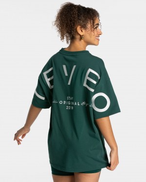 Women's Teveo Signature Oversized T-Shirt Dark Green | USA-7620CYOBM