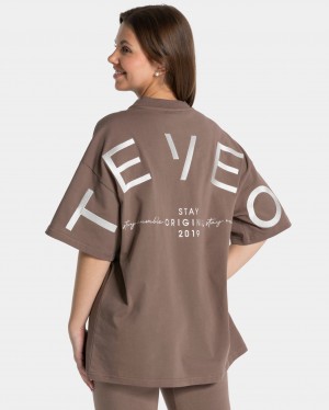 Women's Teveo Signature Oversized T-Shirt Coffee | USA-2467JIFZV