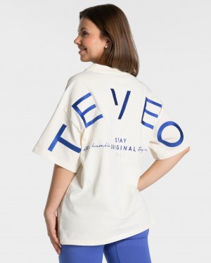 Women's Teveo Signature Oversized T-Shirt White | USA-6872DHLYQ