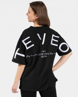 Women's Teveo Signature Oversized T-Shirt Black | USA-0329NFLHU