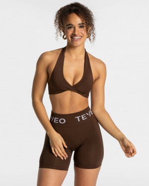 Women's Teveo Signature Twisted Sports Bra Dark Brown | USA-7823UXKTR