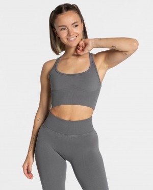 Women's Teveo Statement Sports Bra Black Grey | USA-7981VFYGC