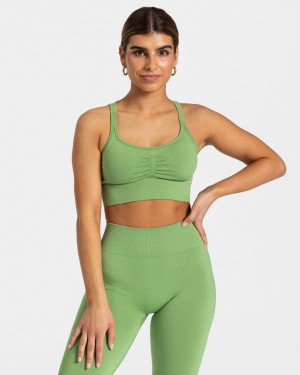 Women's Teveo Timeless Scrunch Sports Bra Olive | USA-5032ALJPX