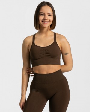 Women's Teveo Timeless Scrunch Sports Bra Dark Brown | USA-7305LKFMH