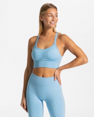 Women's Teveo Timeless Scrunch Sports Bra Light Blue | USA-2716SBQUF