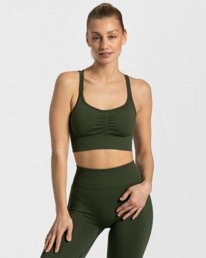 Women's Teveo Timeless Scrunch Sports Bra Khaki | USA-7890RYNBW