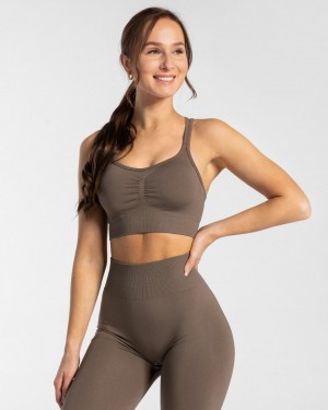 Women's Teveo Timeless Scrunch Sports Bra Grey Brown | USA-8917QVOZI