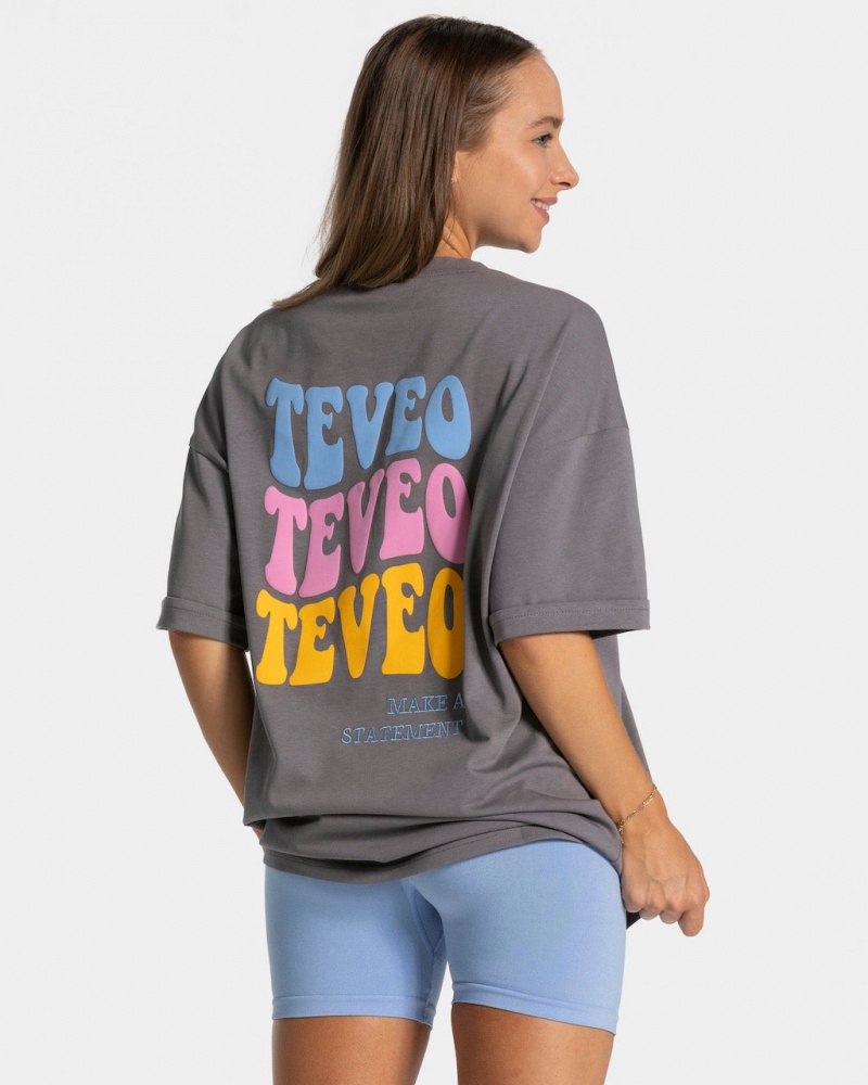 Women's Teveo Candy Oversized T-Shirt Black Grey | USA-4673MXYAL