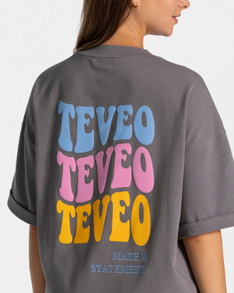 Women's Teveo Candy Oversized T-Shirt Black Grey | USA-4673MXYAL