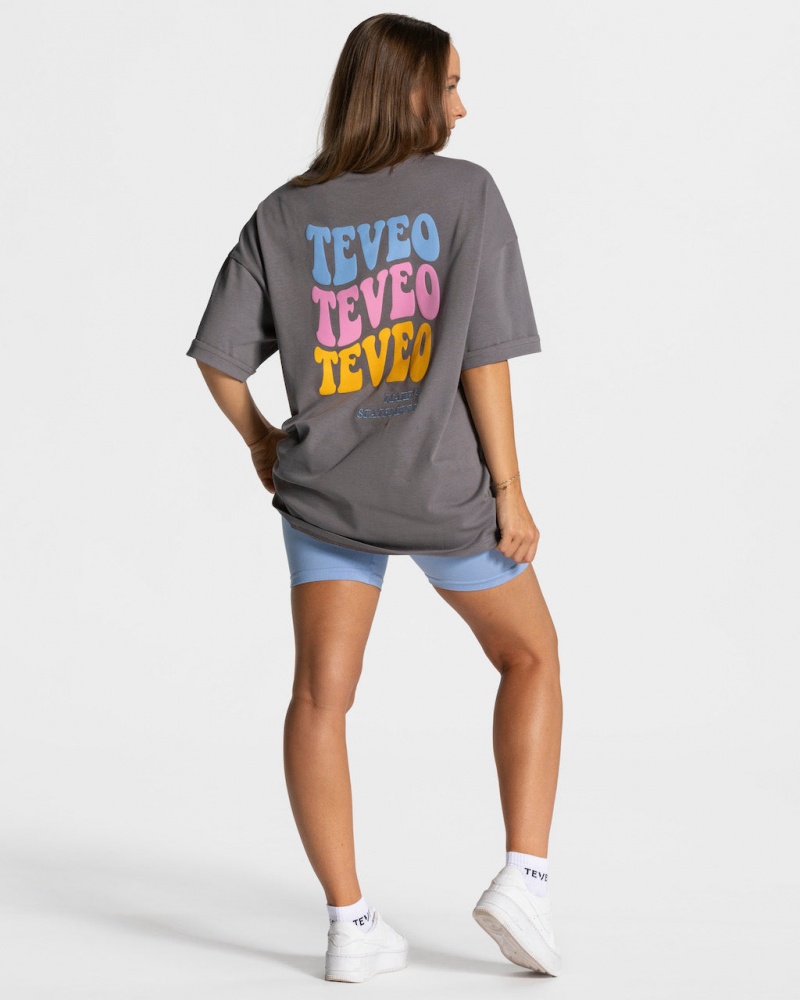 Women's Teveo Candy Oversized T-Shirt Black Grey | USA-4673MXYAL