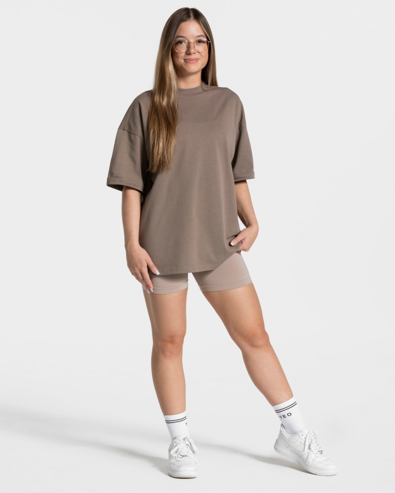 Women's Teveo Candy Oversized T-Shirt Coffee | USA-9014RYOXS