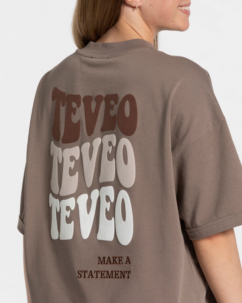 Women's Teveo Candy Oversized T-Shirt Coffee | USA-9014RYOXS